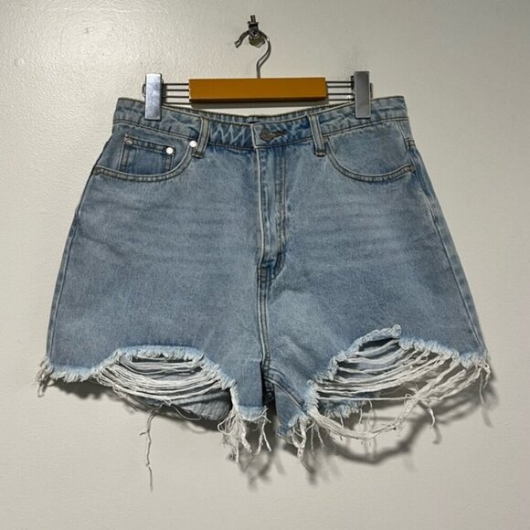 Missguided Extreme Rip Hem High-Waist Denim Shorts - Size US 8 - Picture 2 of 11